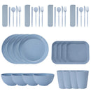 36pcs Plate Sets Wheat Straw Eco-Friendly Ramen Bowl Tableware Dinner Dishes Set Camping Tableware Set With Knife Fork Spoon