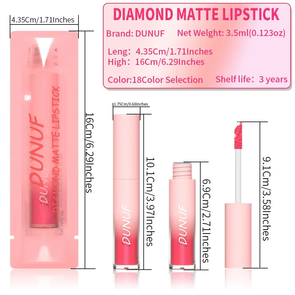 Lápiz labial líquido mate con brillo, resistente al agua, brillo de labios con efecto diamante, de larga duración, brillo de labios perlado, tinte labial para mujer, maquillaje cosmético, nuevo. 