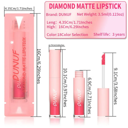 Lápiz labial líquido mate con brillo, resistente al agua, brillo de labios con efecto diamante, de larga duración, brillo de labios perlado, tinte labial para mujer, maquillaje cosmético, nuevo. 
