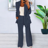 Elegant Lapel Long Sleeve Cardigan Top+Wide Leg Pants 2 Piece Set for Women Fashion Autumn Winter Button Pocket Female Suit 