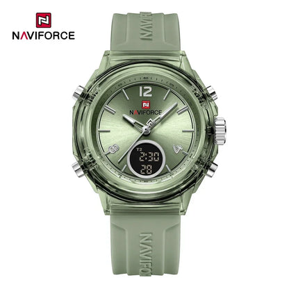 Relojes NAVIFORCE para mujer, nuevo diseño, esfera pequeña, deportivos, para mujer, resistente al agua hasta 5 ATM, reloj de pulsera de cuarzo con pantalla LCD digital, reloj para mujer