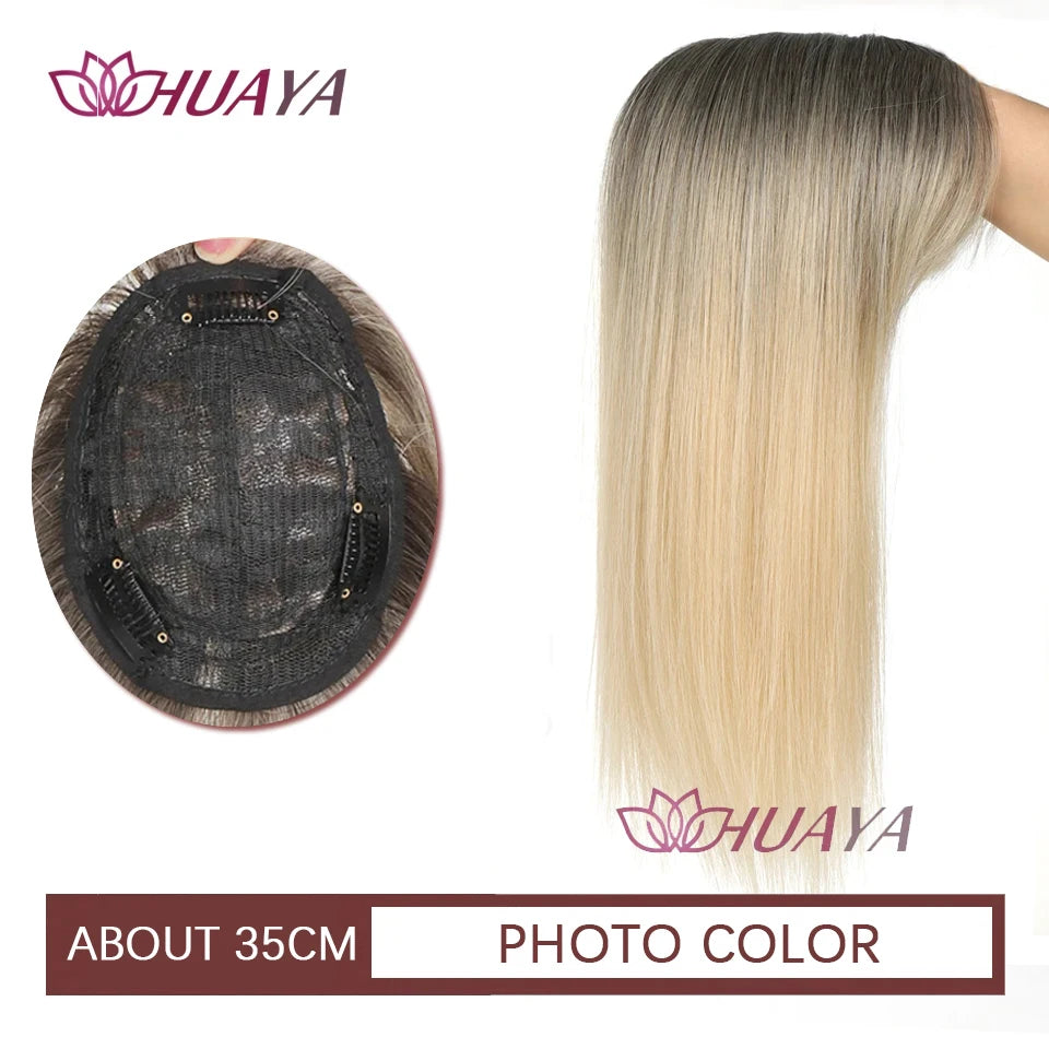 Aplique de cabelo Topper HUAYA volume e franja natural com 3 clipes cabelo liso sintético