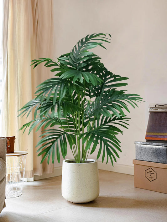 Palmera artificial grande de 70-80 cm con hojas verdes tropicales, plantas falsas, rama de árbol artificial de Monstera de plástico para decoración del hogar y la cocina.