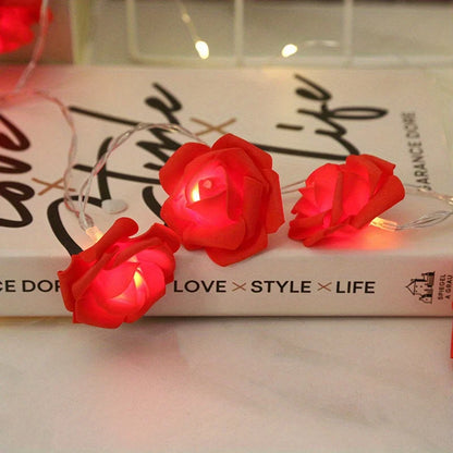 Guirnalda de luces LED con flores artificiales, ramo de rosas, lámpara romántica, guirnalda de luces de hadas para decoración de bodas y San Valentín