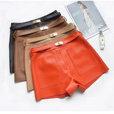 Real Sheepskin Shorts for Women Genuine Leather Shorts Casual Versatile White Belt Button Short Pants New Arrival 2024 