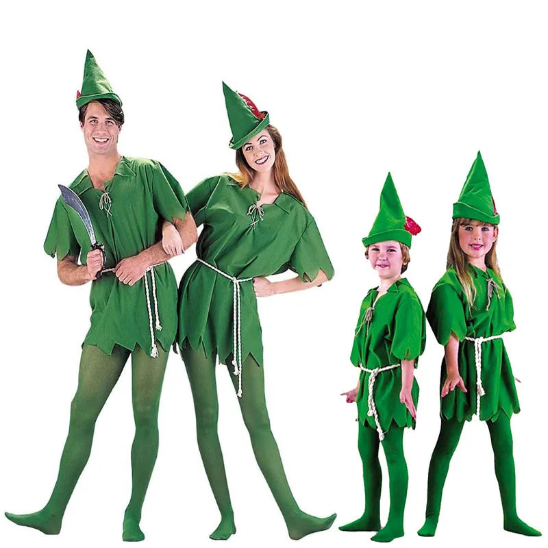 Disney Cartoon Green Elf Robin Hood Cosplay Halloween Costumes for Men Women Adult Clothing Carnival Party Ball Costume Kid Gift