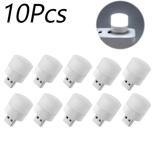 1-10PCS Mini USB Night Light Warm White Eye Protection Book Reading Light USB Plug Computer Mobile Power Charging LED Night Lamp