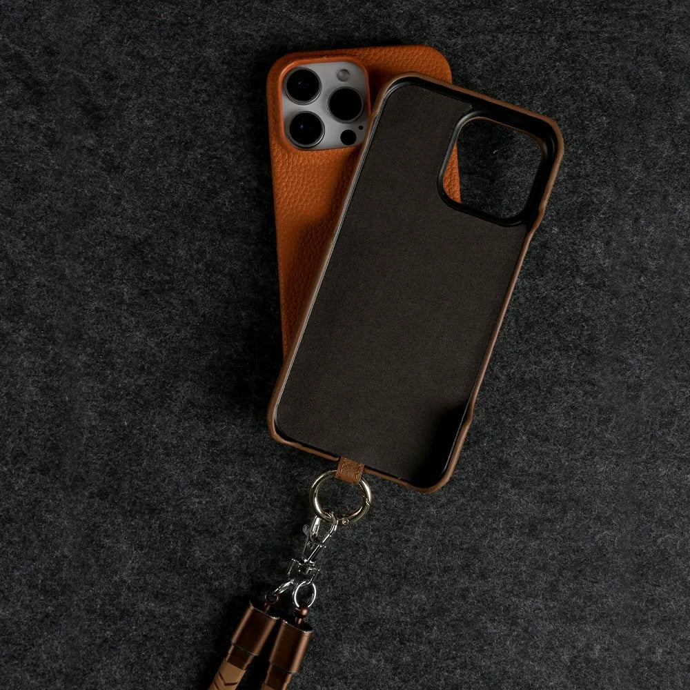 Funda de piel auténtica personalizable con cordón de carga para iPhone 16 Pro Max, 15, 14, 13, 12 y 11, con funda magnética.