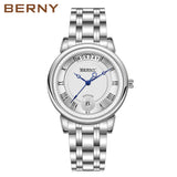 BERNY Women Watch Ladies Quartz Roman Numerals Day Top Calendar Watches Sapphire Glass Solid Steel Strap Women Wristwatch