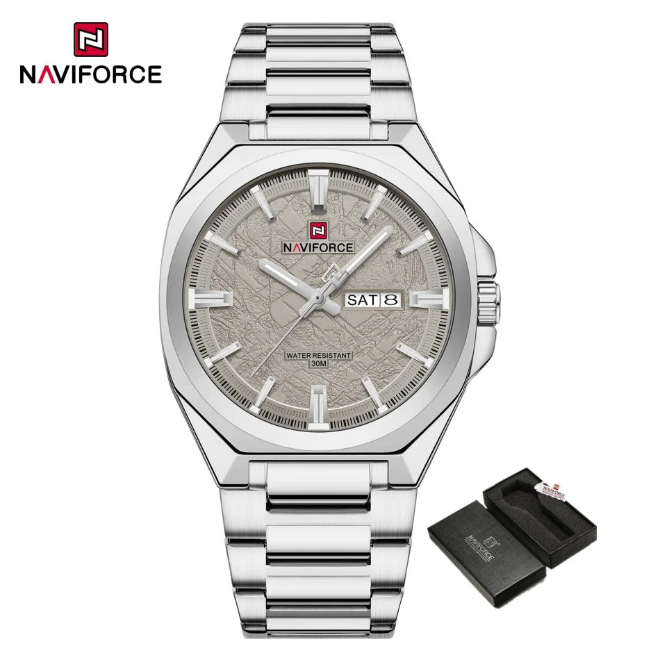 New Style NAVIFORCE Men's Wrist Watch 3ATM Waterproof Stainless Steel Band Luminous Pointer Display Luxury Boys Watches Gifts