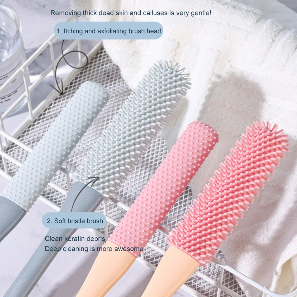 2 pçs cabo longo lacunas do dedo do pé escova de limpeza super macio silicone pé purificador esfoliante escova de lavagem dos pés para chuveiro
