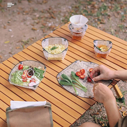 Outdoor Lightweight Folding Tableware Reusable Portable Tableware Combination Plastic Bowl Plate Cup Filter for Camping Hiking