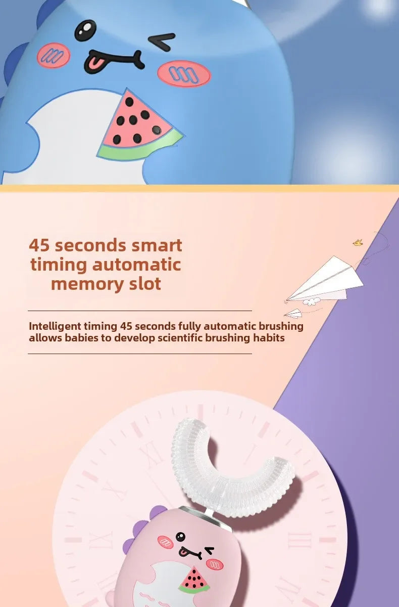 Children U-shaped Electric Toothbrush 360 Degrees Smart Cartoon Kids Silicone Toothbrush Automatic Rechargeable Sonic Toothbrush