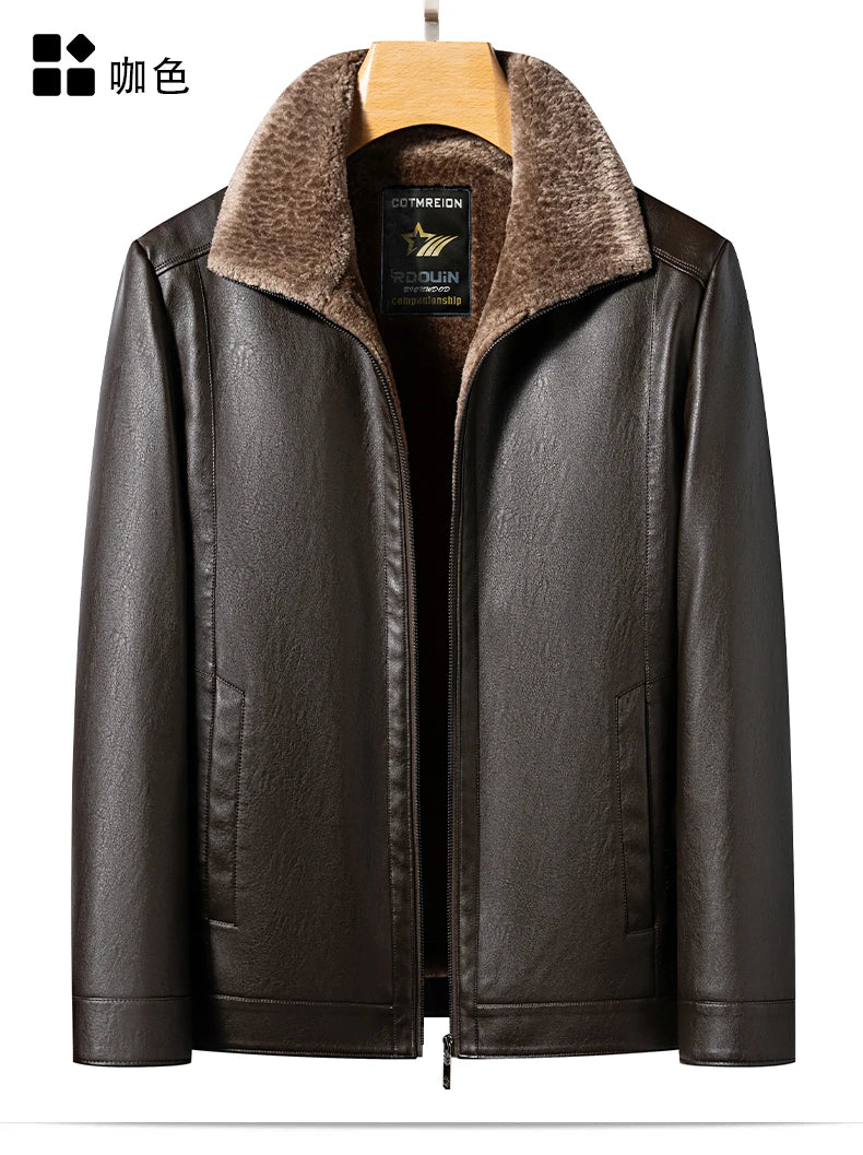 YN-2365 Autumn/Winter Men's Natural Leather Jacket Thickened Fur Integrated Business Casual Top Black Coffee Middle Aged Youth