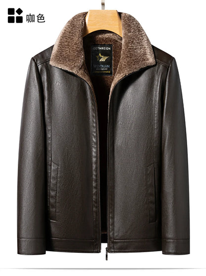 YN-2365 Autumn/Winter Men's Natural Leather Jacket Thickened Fur Integrated Business Casual Top Black Coffee Middle Aged Youth