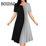 2025 Summer Women Dress Fashion Plus Size Short Sleeve Dress Black White Contrast Color Loose A-Line Dress Big Size 9XL Clothing