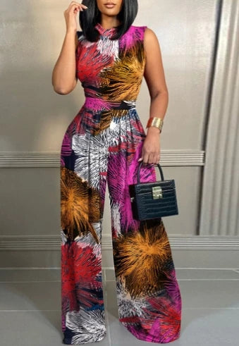 Elegant Jumpsuit for Women 2025 Spring Round Neck Sleeveless Mock Neck Jumpsuit High Waist Wide Leg Pants Overalls Rompers