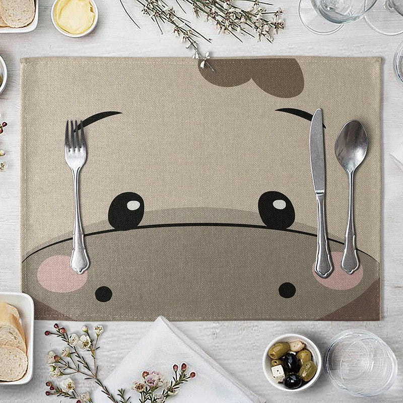 40X30cm Animal Cotton Linen Table Mat Cartoon Pig Bear Fox Frog Pattern Placemats For Children Kids Kitchen Dining Place Mats