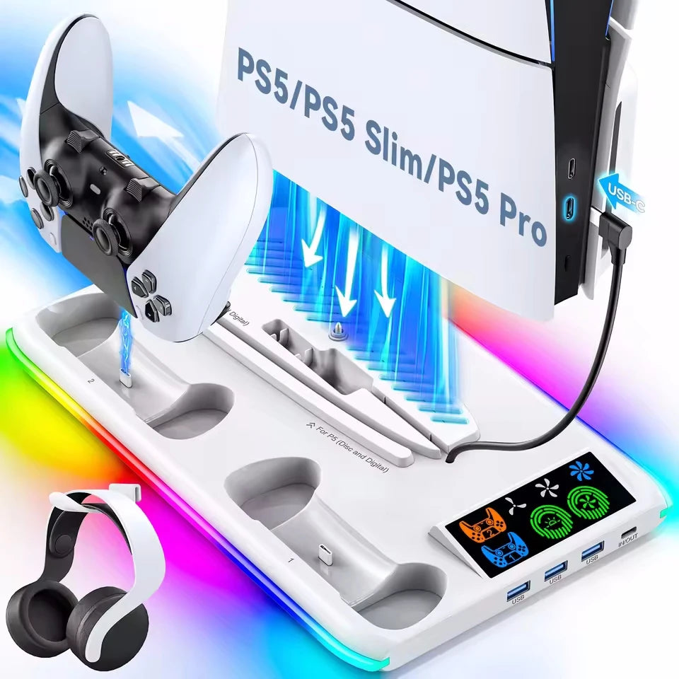 Game Stand For Sony PS5 Console Playstation Play Stations PS 5 Slim Pro Support Base Holder Cooler Fan RGB Gaming Accessories