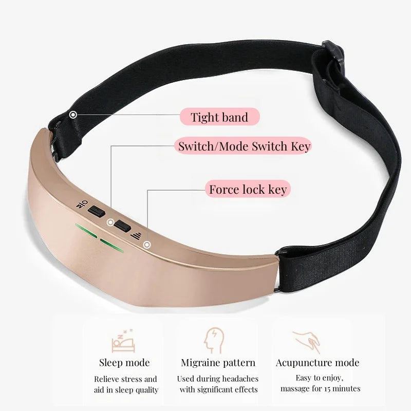Masajeador de cabeza eléctrico para aliviar el dolor de cabeza y la migraña. Liberación del insomnio y la migraña. Máquina de terapia recargable por USB. Relajación y cuidado de la salud.