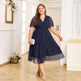 Plus Size Women's V-Neck Solid Dresses Elegant Evening Party Dress Prom Female Large Size Bridesmaid Dresses 2XL 3XL 4XL 5XL 6XL
