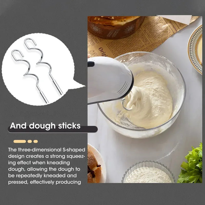 Household Electric Mixer Handheld Kitchen Food Mixer Multifunctional Adjustable 7-speed Egg Cream Dough Bread Mixer Grinder