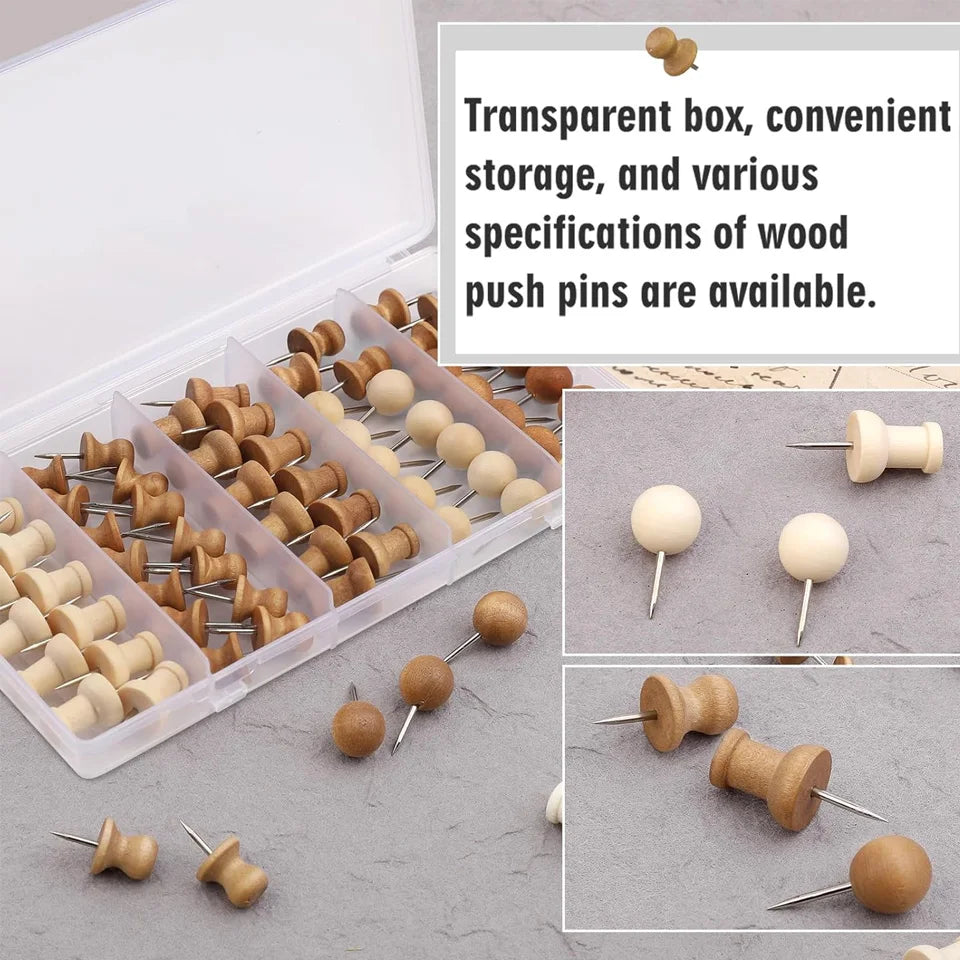 Zxiixz Push Pins, Thumb Tacks, Decorative Push Pins for Cork Board Wooden Thumb Tacks for Wall Hangings, Bulletin Boards