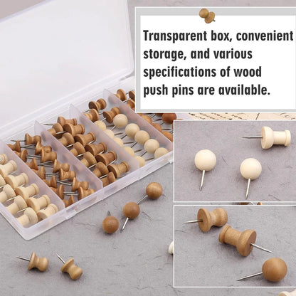 Zxiixz Push Pins, Thumb Tacks, Decorative Push Pins for Cork Board Wooden Thumb Tacks for Wall Hangings, Bulletin Boards