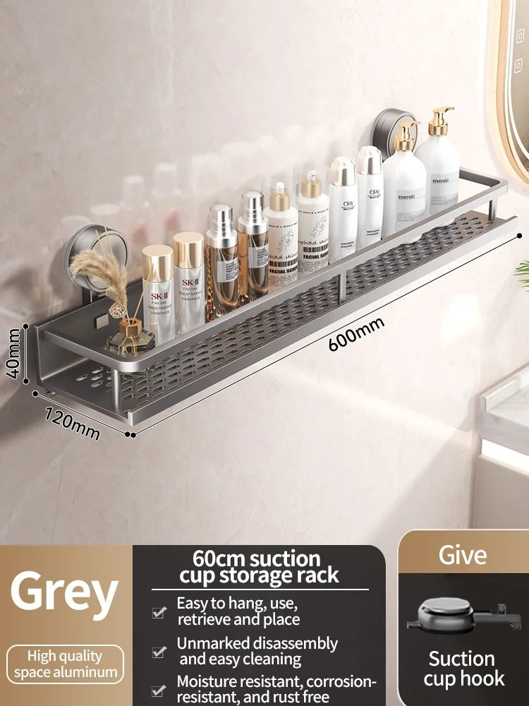 Estante de baño con ventosa sin taladro, estante para baño, espacio para inodoro, estante colgante de aluminio, organizador de baño para colgar en la pared