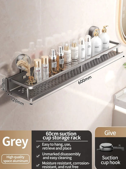 Estante de baño con ventosa sin taladro, estante para baño, espacio para inodoro, estante colgante de aluminio, organizador de baño para colgar en la pared