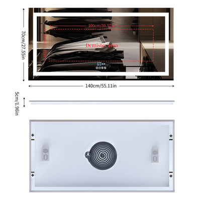 LUVODI Large Illuminated Bluetooth Bathroom Mirror Rectangle Anti-fog LED Bathroom Vanity Mirror with Bluetooth Speaker 3 Color