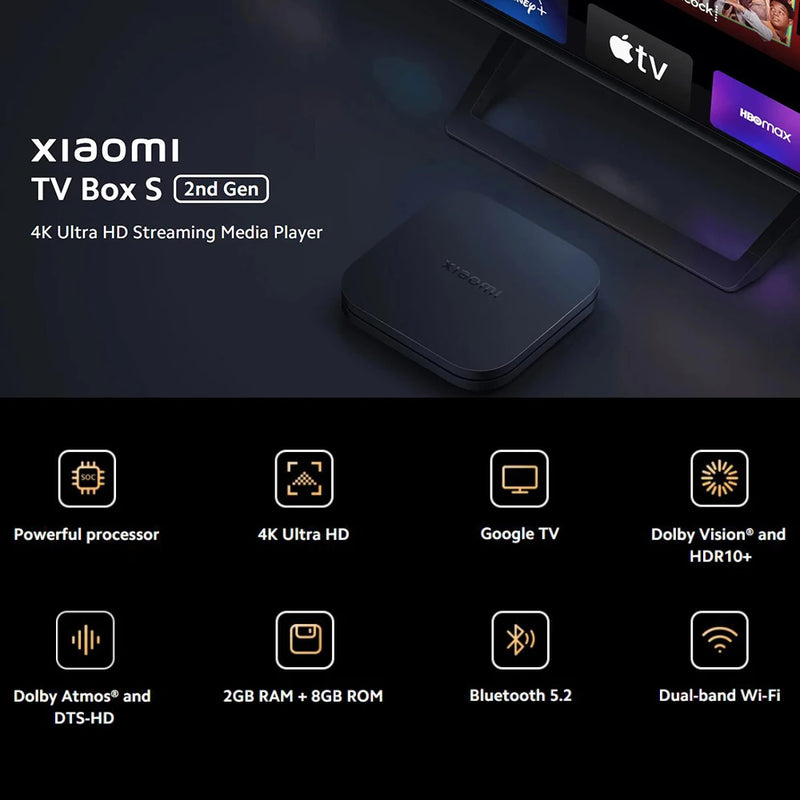 Xiaomi TV Box S 2nd Gen, Google TV smart tv Box, 4K Ultra-HD Quad-core Processor Dolby Vision HDR10+ Google Assistant,BT 5.2