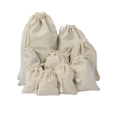 Travel Drawstring Cotton Linen Storage Bags Multiple Sizes Beige Coin Money Pouch ID Credit Cards Gifts Jewellery Organizer Bags