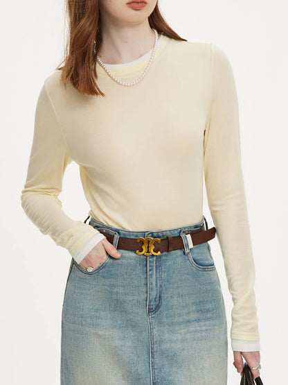 Suéter FSLE de manga larga para mujer, 19,1 % lana, suave y fino, para oficina, otoño, 24FS13096