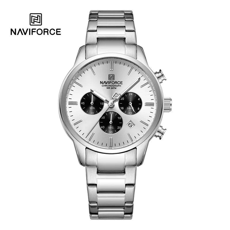 NAVIFORCE NF8076 Sports Watches for Men Stainless Strap Quartz 3ATM Waterproof Shockproof New Fashionable Clock