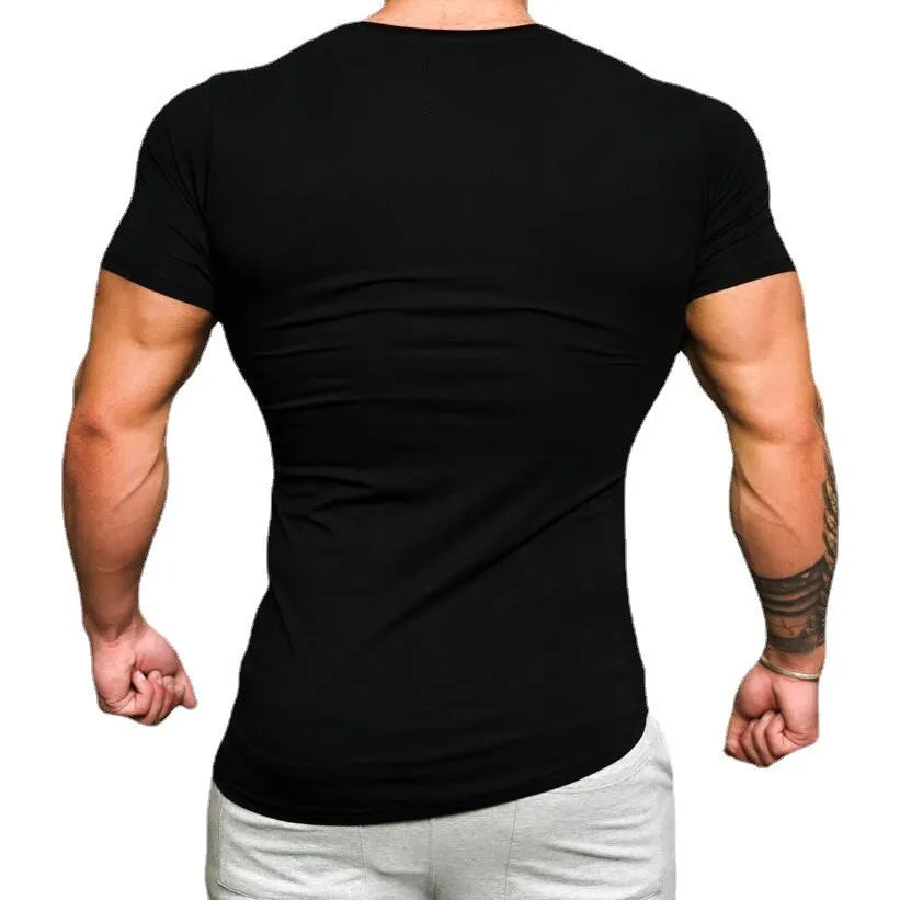 Summer Cotton Breathable Short Sleeve T-shirts Gym Fitness Bodybuilding Slim Fit Shirts Muscle Mens Irregular Hem Sport Clothing