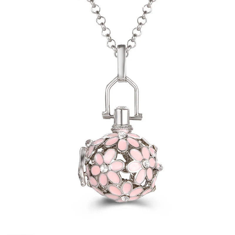 New Aroma Water Droplets Cage Lockets Necklace Heart Shaped Zircon Essential Oil Diffuser Set Combination Woman Pendant Jewelry