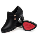 Comfortable Fashion Deep Mouth Soft Leather Women's Platform Shoes 2024 Fall Med Block Heels Single Shoes for Office Mom