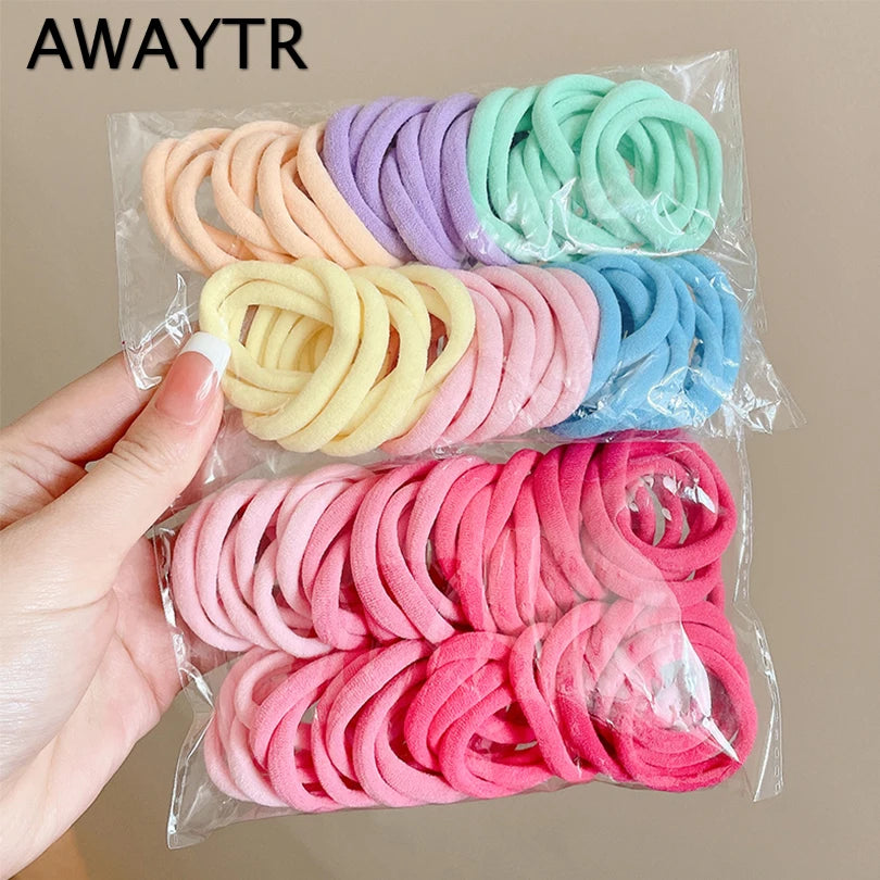 50PCS Colorful Ealstic Hair Rope Ponytail Hold Scrunchie Rubber Band For Women Basic Nylon Hair Bands Elastic Seamless Girls