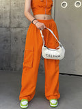 Pantalones Cargo de cintura baja naranja para mujer, pantalones vaqueros Harajuku Vintage de talle bajo, holgados, Joggers de Hip Hop, pantalones de chándal Punk de pierna ancha