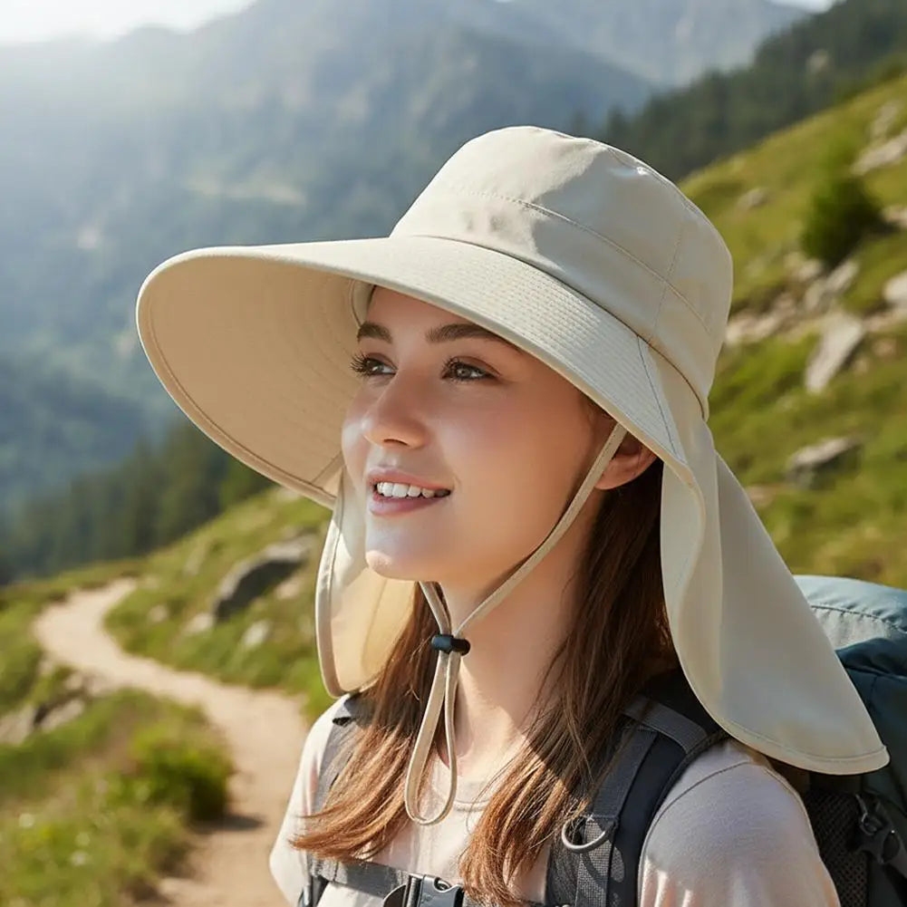 Protection Sun Hat Polyester Fiber Wide Brim with Neck Cover Cooling Quick Dry for Beach Hiking Fishing Gardening Outdoor Activities
