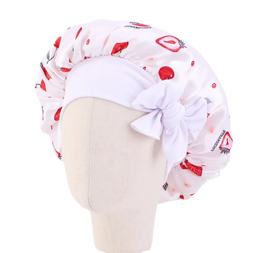 Kids Satin Bonnet Sleep Hat Silk Shower Cap for Child Hair Beanie At Night Boy Girls Flower Printed Silk Sleep Cap with Band Bow