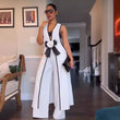 Two Piece Set Women Tracksuit Spliced Vest Pant Sets Elegant High Street Work Ankle Length Wide Leg Pants Loose Matching Sets