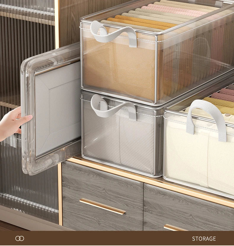 Cesta de almacenamiento transparente de PVC para ropa interior, caja de almacenamiento con marco de acero inoxidable, organizador de armario, caja de tela impermeable