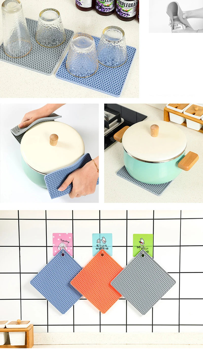 18cm Square Silicone Mat Heat Resistant Potholder Dining Table Placemat Non-slip Pot Holder Cup Coaster Kitchen Accessories