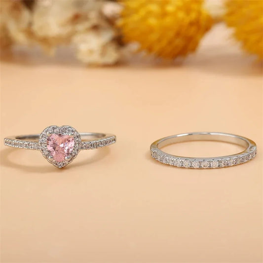 Anillos de compromiso ZAKOL con corazón rosa romántico y circonita cúbica para mujer, anillos de boda de moda con circonita cúbica AAA, joyería para regalo de San Valentín.