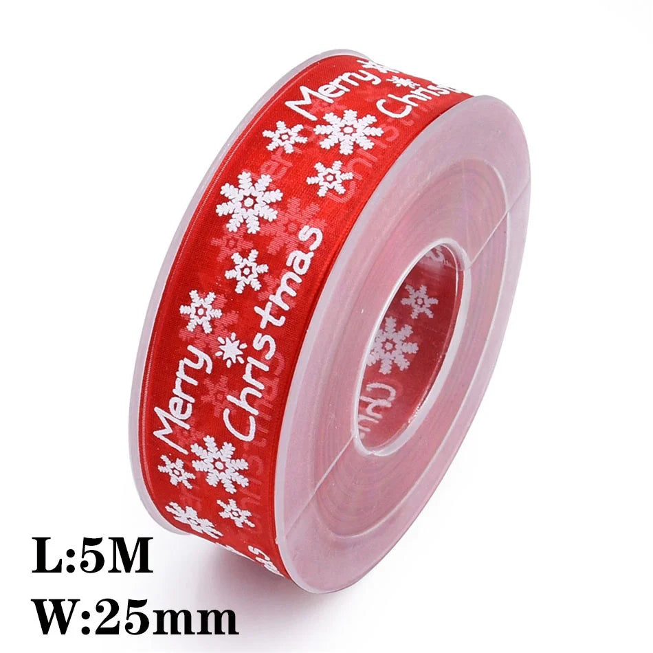 5M 10mm 15mm 25mm Christmas Satin Ribbons Crafts DIY Tape Wedding Gift Bows Natural Organza Ribbon Sewing Clothing Decoration