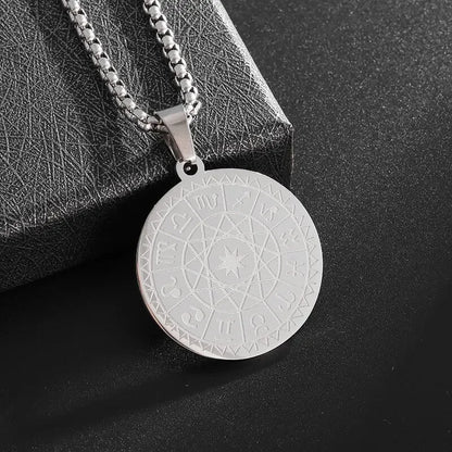 Stainless Steel Solomon Religious Seven Archangels Compass Pendant Necklace Men's Retro Lucky Amulet Jewelry
