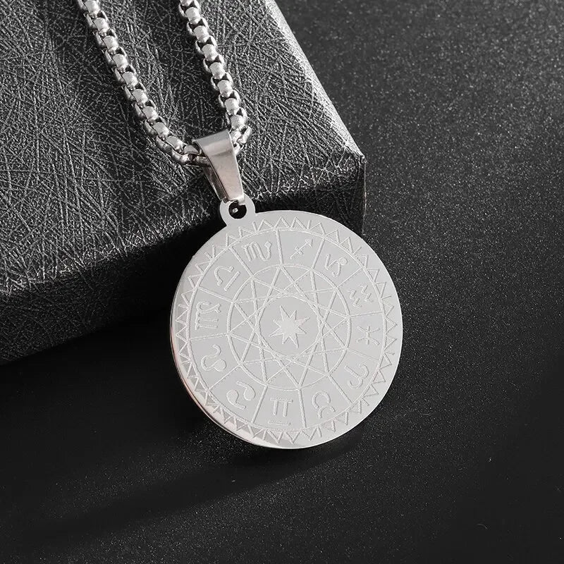 Collar con colgante de brújula de los siete arcángeles de Salomón, de acero inoxidable, estilo retro, amuleto de la suerte para hombre.
