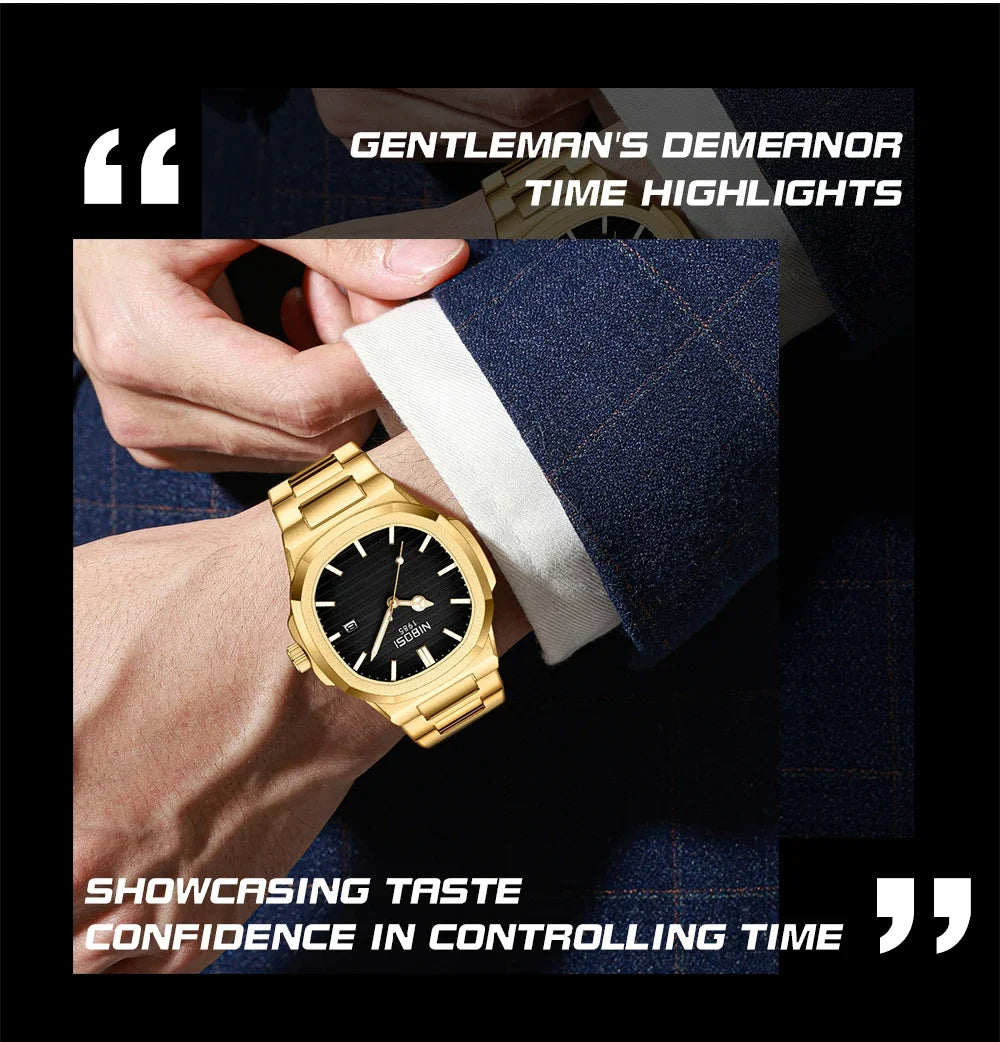NIBOSI Brand Mens Watches Quartz Movement Watch Luxury Stainless Steel Calendar Waterproof Sport Simple Wristwatches for Man